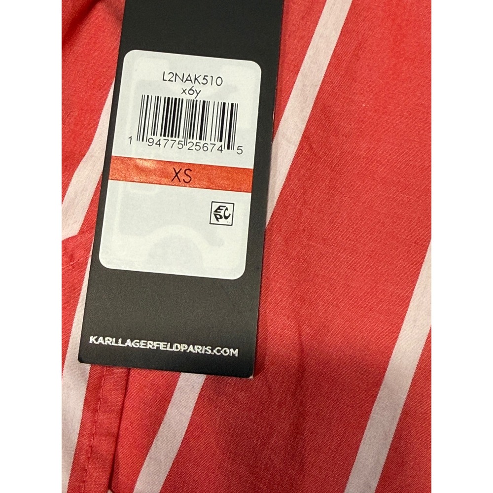 Karl Lagerfeld Paris Striped Tie Front Shirt Womens XS Coral Pink Nautical - Picture 8 of 9